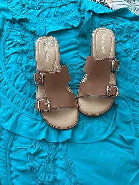 Women’s Brown Double-Buckle Slide Sandals by Alexis Bendel